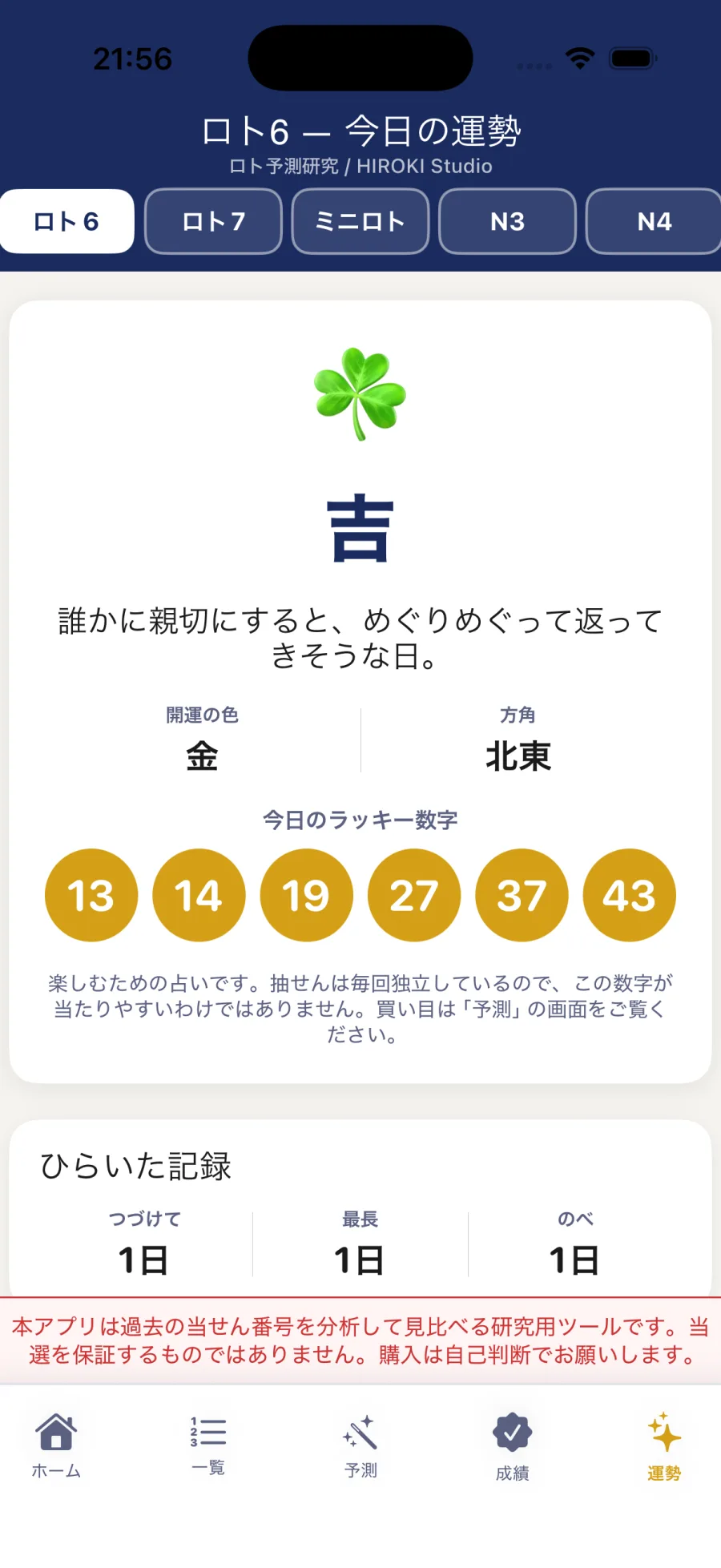 今日の運勢とラッキーナンバー